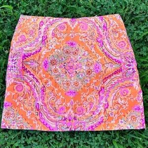 J Crew Patterned Orange and Pink Women's Mini Skirt